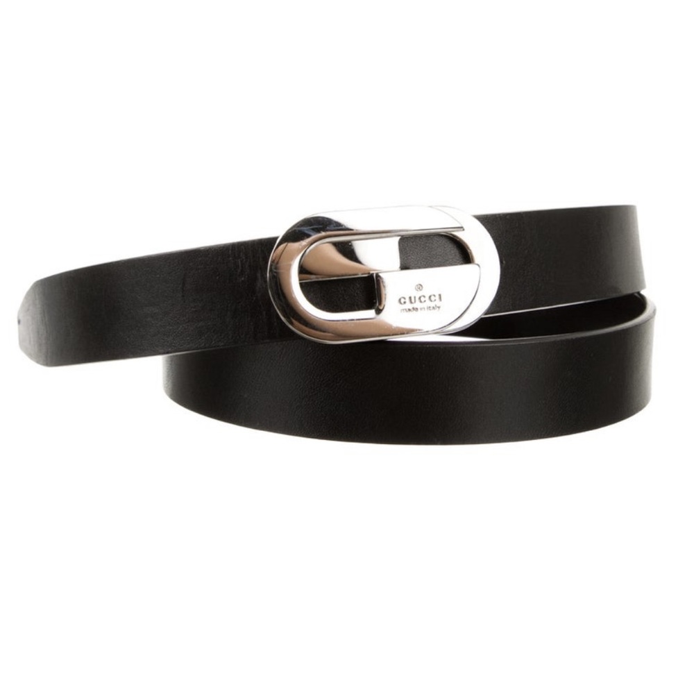 Gucci black leather logo belt